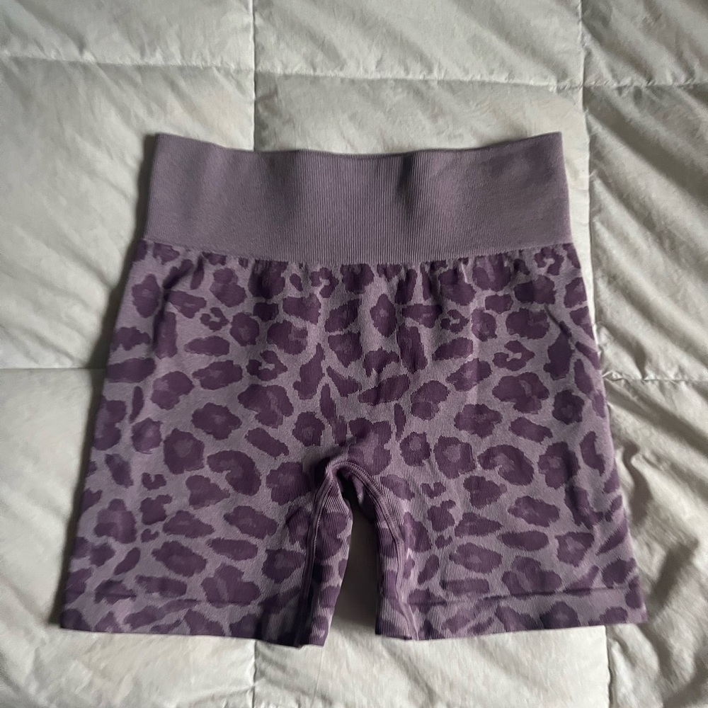 Purple cheetah print workout shorts
